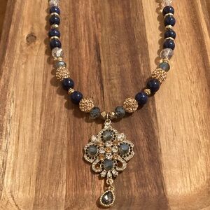 Handmade Blue and Gold Beaded Necklace w/ Blue Sodalite and Lapis Lazuli